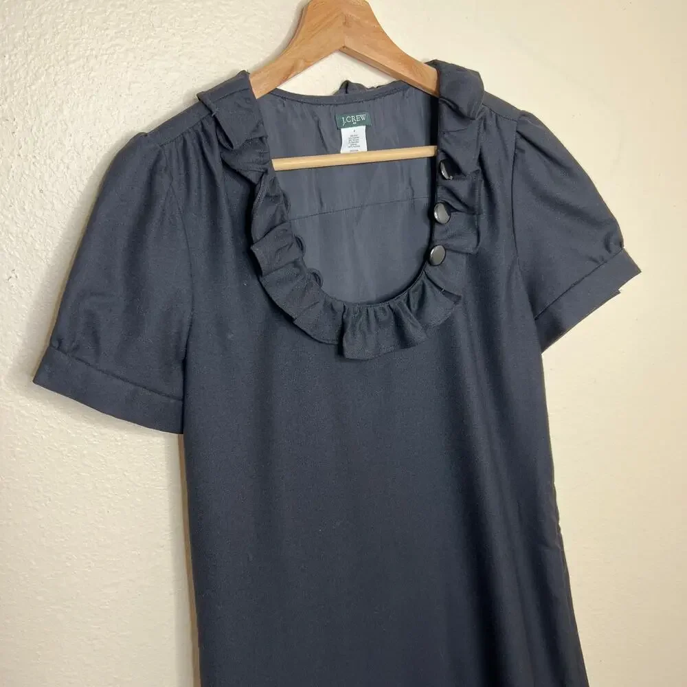 J. Crew Black Wool Blend Ruffle Collar Dress 4
